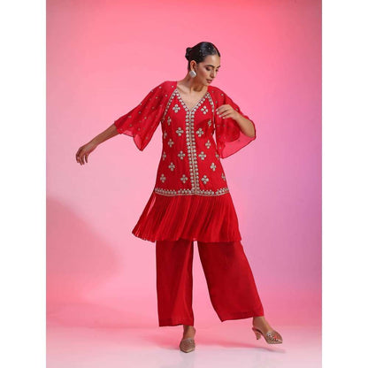 Kudi Pataka Designs Erum-re Red Kurta With Slip & Pant (Set of 3)