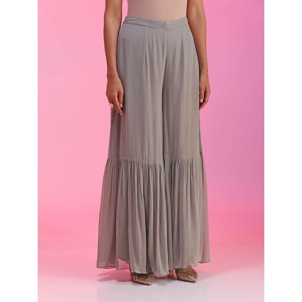 Kudi Pataka Designs Roohi-go Grey Kurti With Sharara & Dupatta (Set of 3)