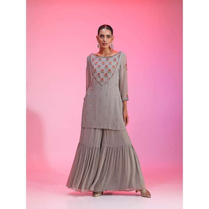Kudi Pataka Designs Roohi-go Grey Kurti With Sharara & Dupatta (Set of 3)