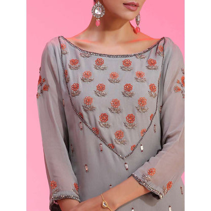 Kudi Pataka Designs Roohi-go Grey Kurti With Sharara & Dupatta (Set of 3)