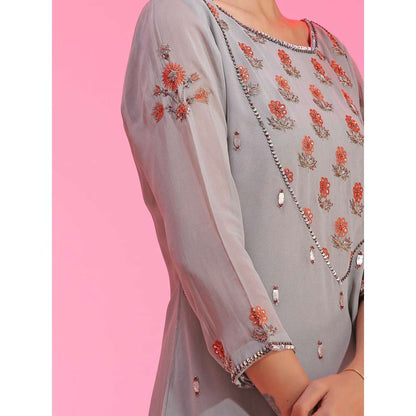 Kudi Pataka Designs Roohi-go Grey Kurti With Sharara & Dupatta (Set of 3)