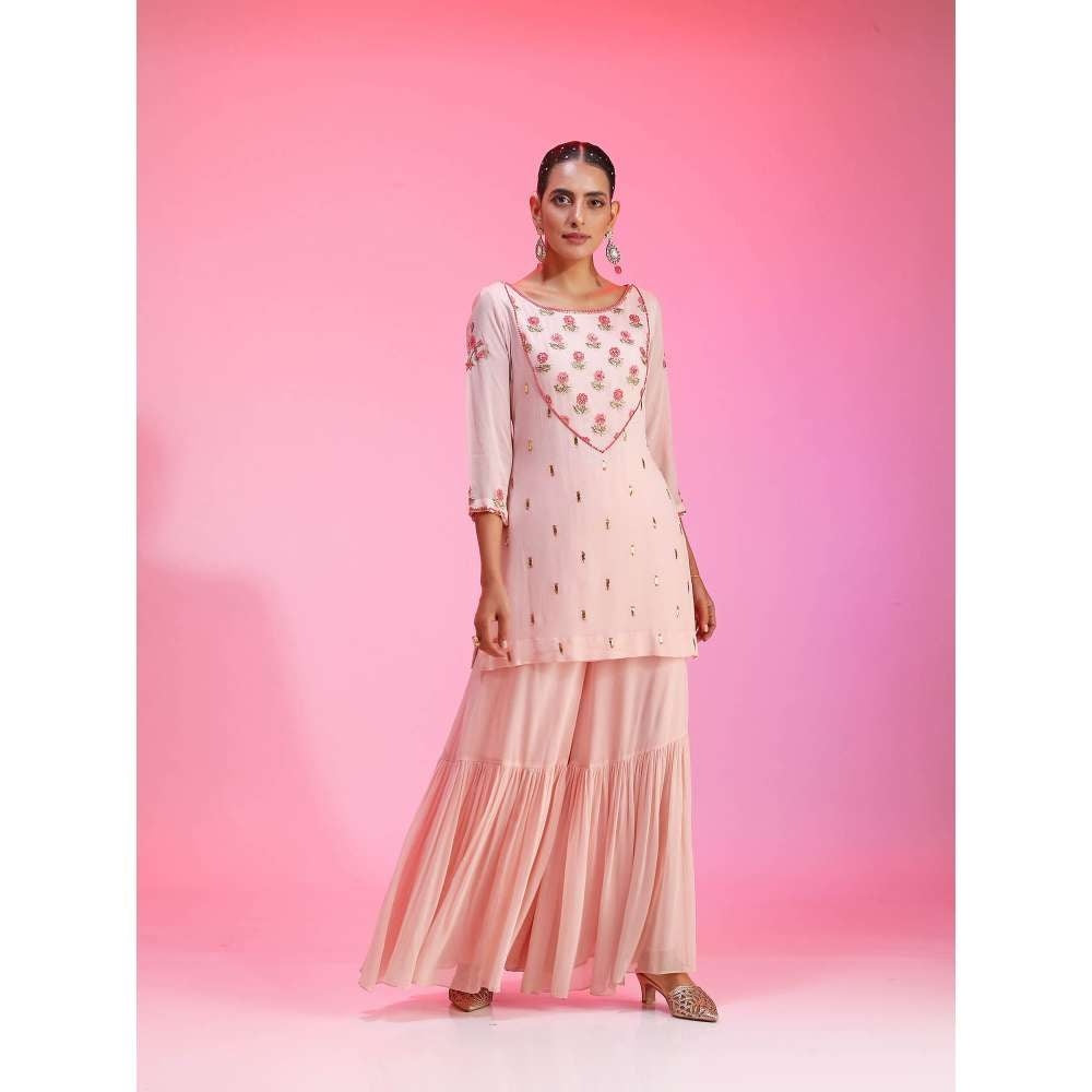 Kudi Pataka Designs Roohi-sp Pink Kurti With Sharara & Dupatta (Set of 3)