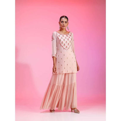 Kudi Pataka Designs Roohi-sp Pink Kurti With Sharara & Dupatta (Set of 3)