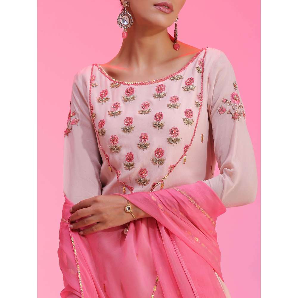 Kudi Pataka Designs Roohi-sp Pink Kurti With Sharara & Dupatta (Set of 3)