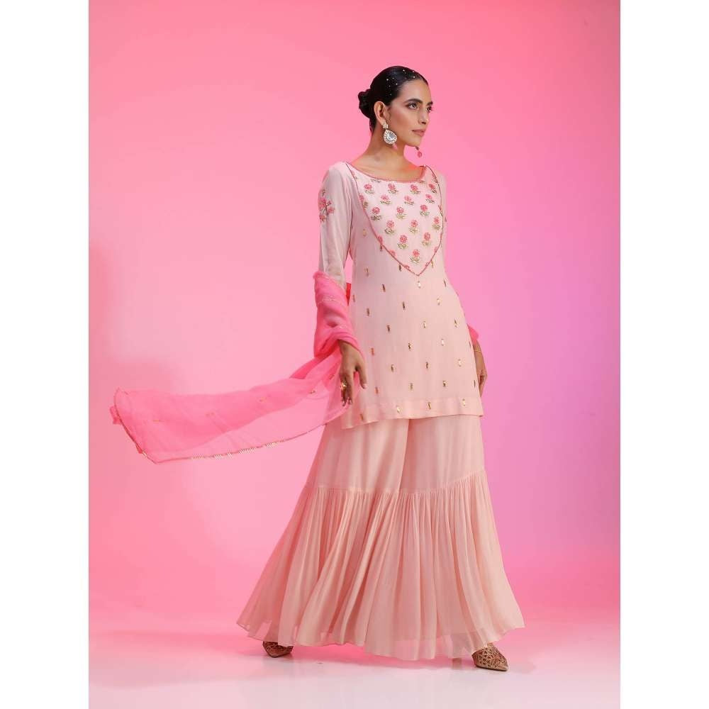 Kudi Pataka Designs Roohi-sp Pink Kurti With Sharara & Dupatta (Set of 3)