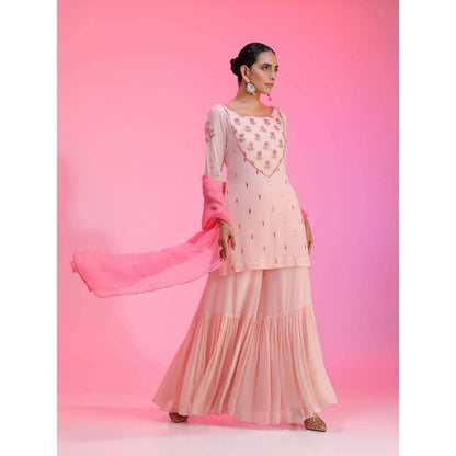 Kudi Pataka Designs Roohi-sp Pink Kurti With Sharara & Dupatta (Set of 3)