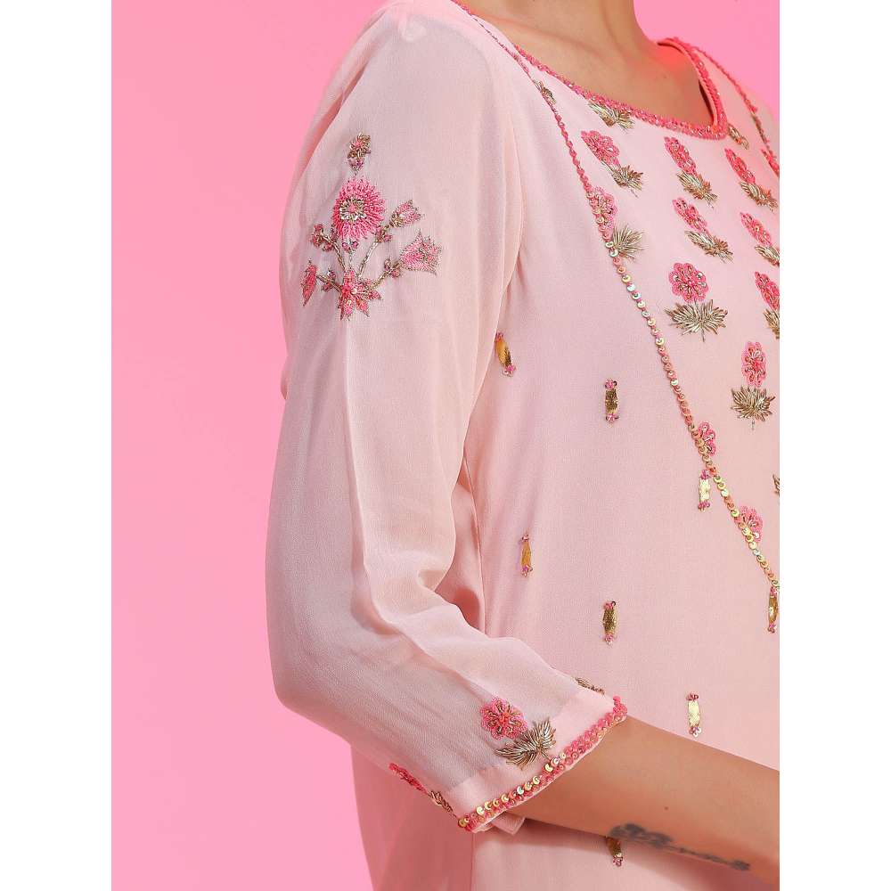 Kudi Pataka Designs Roohi-sp Pink Kurti With Sharara & Dupatta (Set of 3)