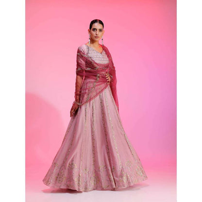 Kudi Pataka Designs Aafreen Mauve Classic Lehenga With Choli & Dupatta (Set of 3)