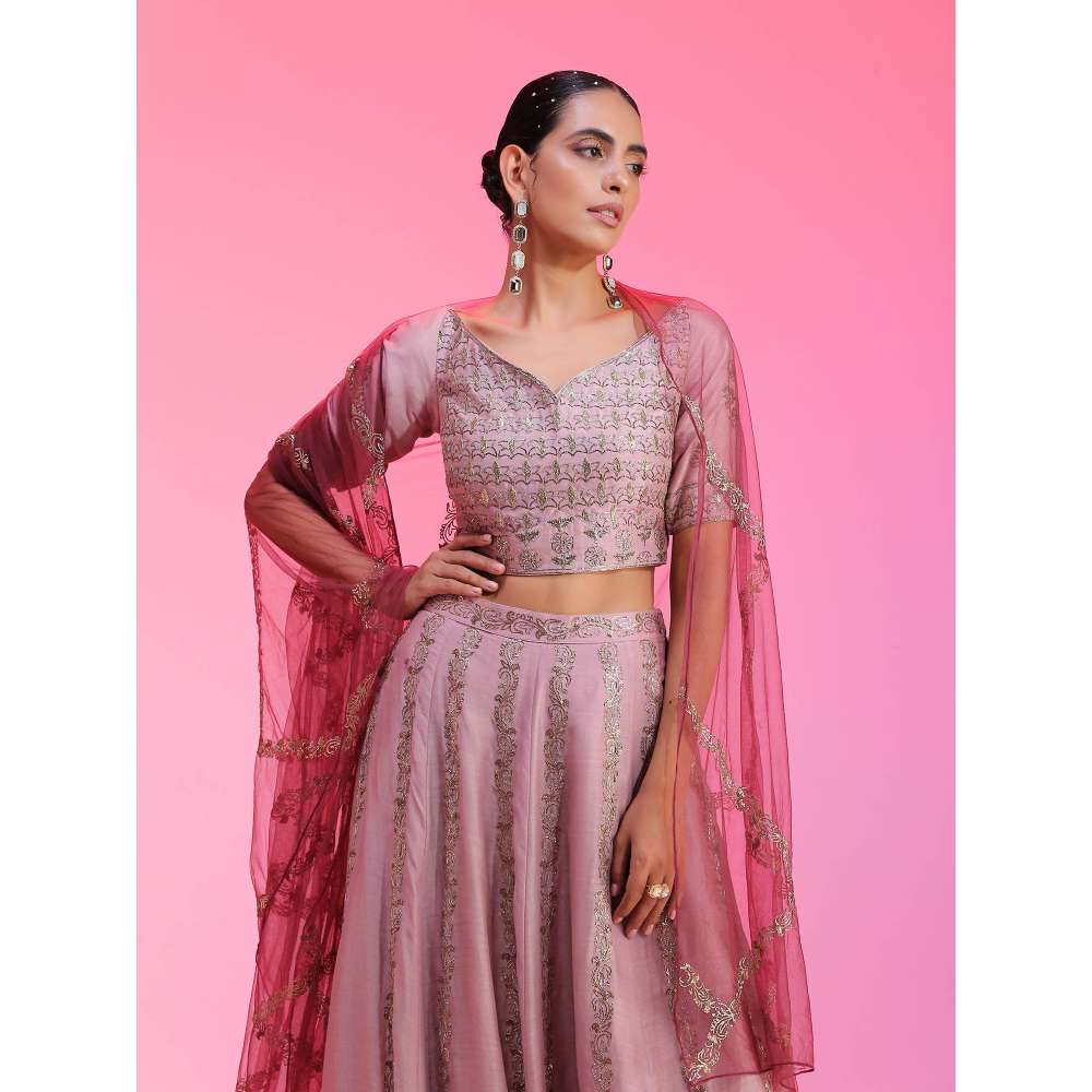 Kudi Pataka Designs Aafreen Mauve Classic Lehenga With Choli & Dupatta (Set of 3)