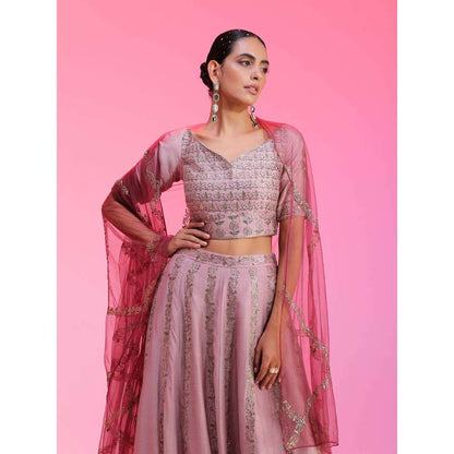 Kudi Pataka Designs Aafreen Mauve Classic Lehenga With Choli & Dupatta (Set of 3)