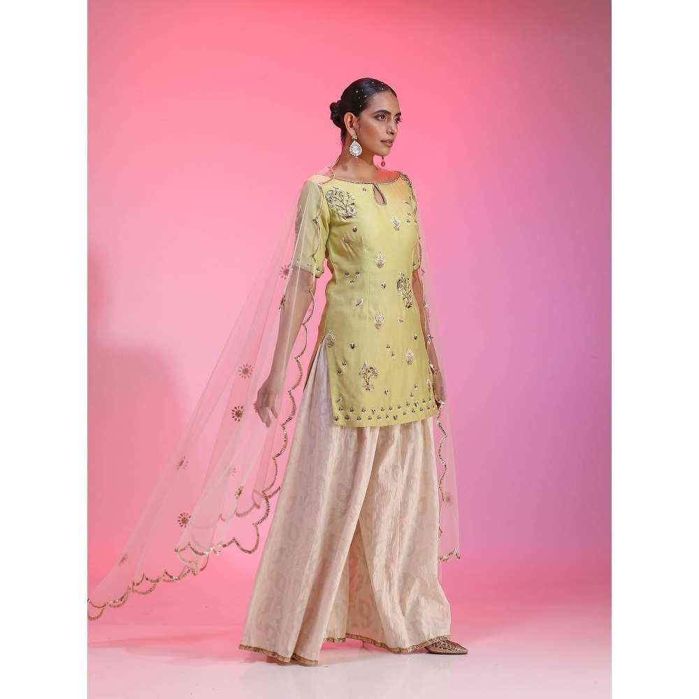Kudi Pataka Designs Mahi-lg Yellow Kurti With Sharara & Dupatta (Set of 3)