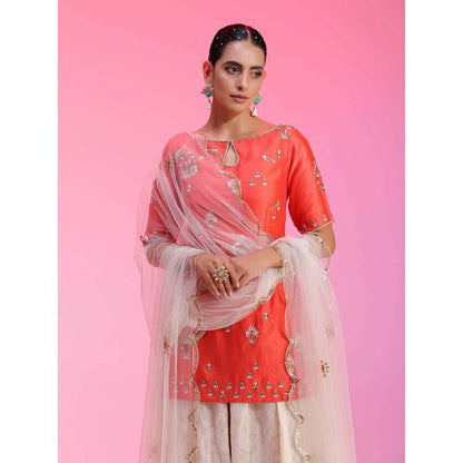 Kudi Pataka Designs Mahi-co Red Kurti With Sharara & Dupatta (Set of 3)