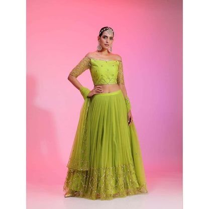 Kudi Pataka Designs Sitara-Lg Green Fusion Lehenga With Choli & Dupatta (Set of 3)