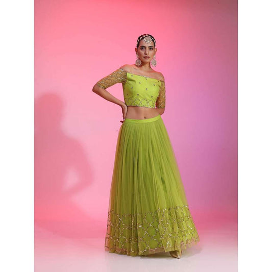 Kudi Pataka Designs Sitara-Lg Green Fusion Lehenga With Choli & Dupatta (Set of 3)