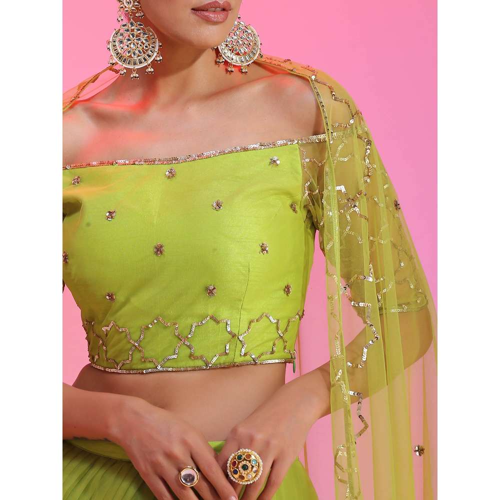 Kudi Pataka Designs Sitara-Lg Green Fusion Lehenga With Choli & Dupatta (Set of 3)