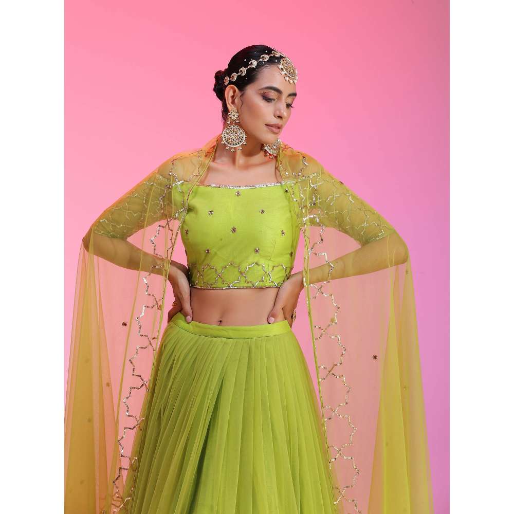 Kudi Pataka Designs Sitara-Lg Green Fusion Lehenga With Choli & Dupatta (Set of 3)