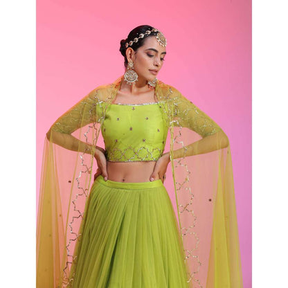 Kudi Pataka Designs Sitara-Lg Green Fusion Lehenga With Choli & Dupatta (Set of 3)