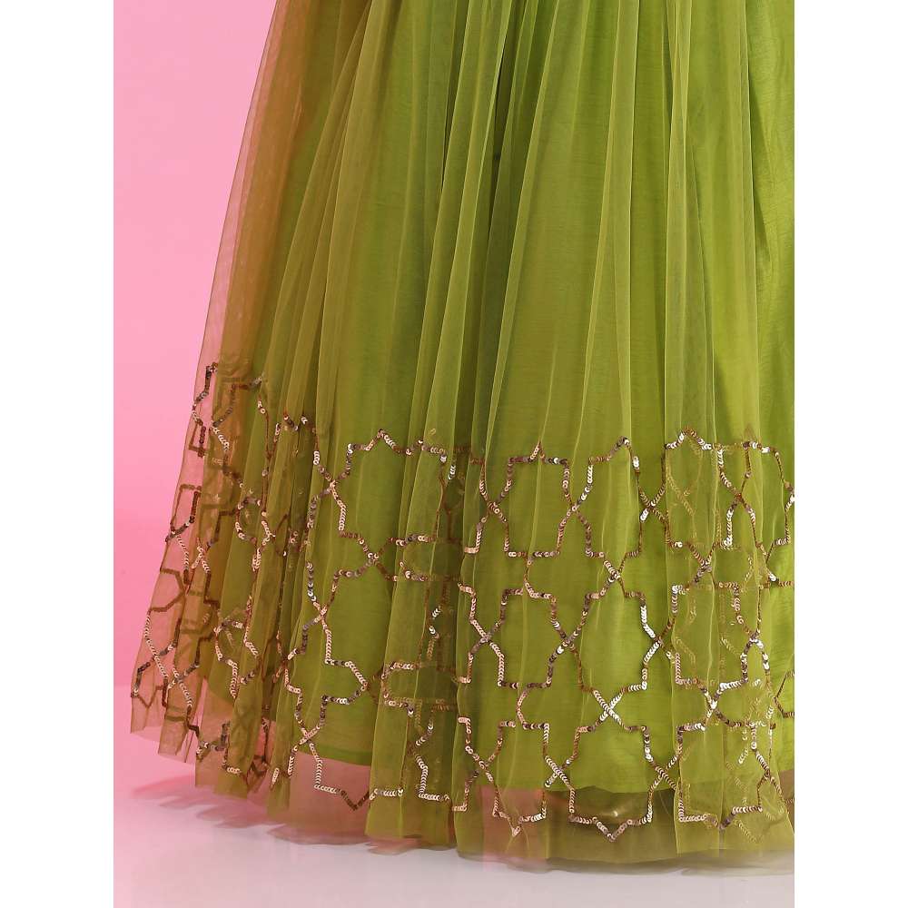 Kudi Pataka Designs Sitara-Lg Green Fusion Lehenga With Choli & Dupatta (Set of 3)