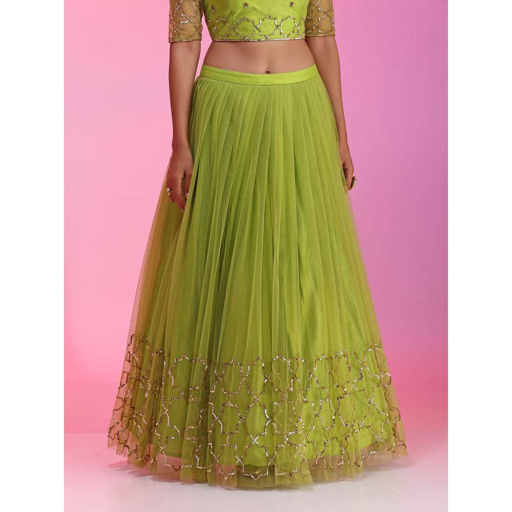 Kudi Pataka Designs Sitara-Lg Green Fusion Lehenga With Choli & Dupatta (Set of 3)