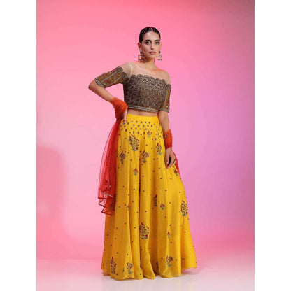 Kudi Pataka Designs Thea Yellow Classic Lehenga With Choli & Dupatta (Set of 3)