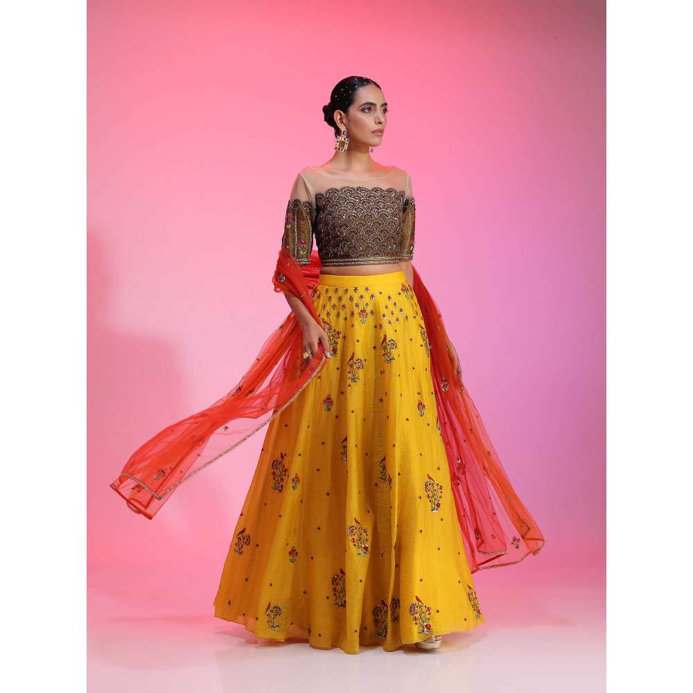 Kudi Pataka Designs Thea Yellow Classic Lehenga With Choli & Dupatta (Set of 3)