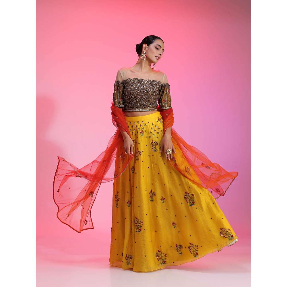 Kudi Pataka Designs Thea Yellow Classic Lehenga With Choli & Dupatta (Set of 3)