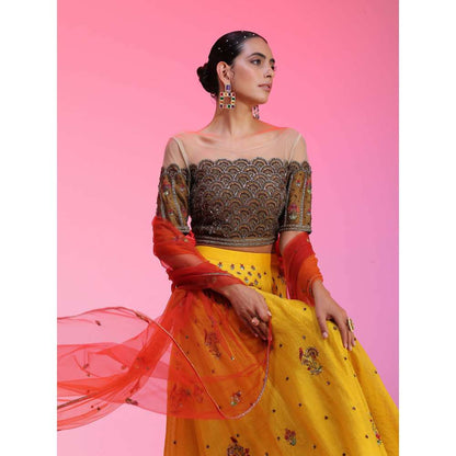 Kudi Pataka Designs Thea Yellow Classic Lehenga With Choli & Dupatta (Set of 3)
