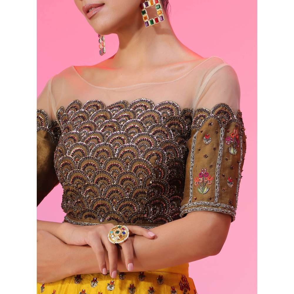 Kudi Pataka Designs Thea Yellow Classic Lehenga With Choli & Dupatta (Set of 3)
