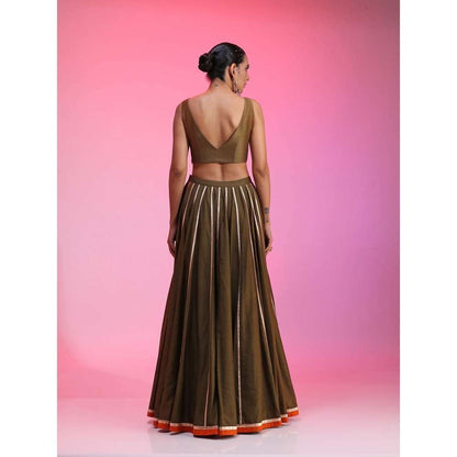 Kudi Pataka Designs Chandniya-Ol Olive Classic Lehenga With Choli & Dupatta (Set of 3)