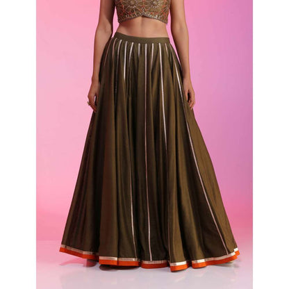 Kudi Pataka Designs Chandniya-Ol Olive Classic Lehenga With Choli & Dupatta (Set of 3)