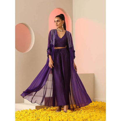 Kudi Pataka Designs Tina Embroidered Jacket With Pant & Blouse (Set of 3)