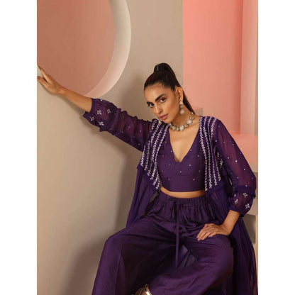 Kudi Pataka Designs Tina Embroidered Jacket With Pant & Blouse (Set of 3)