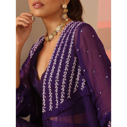 Kudi Pataka Designs Tina Embroidered Jacket With Pant & Blouse (Set of 3)