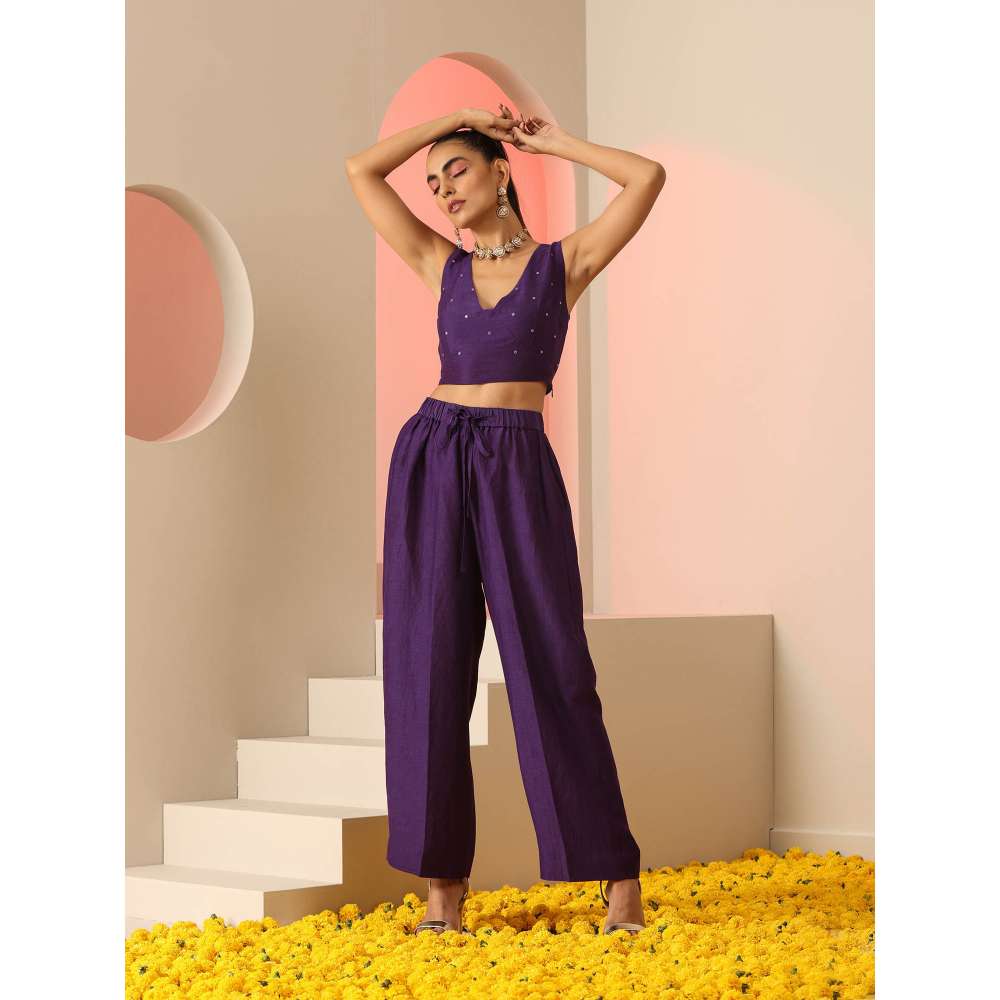 Kudi Pataka Designs Tina Embroidered Jacket With Pant & Blouse (Set of 3)