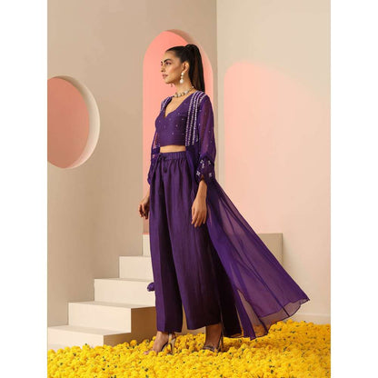 Kudi Pataka Designs Tina Embroidered Jacket With Pant & Blouse (Set of 3)