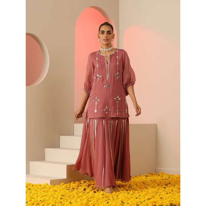 Kudi Pataka Designs Sumedha Pink Kurta With Skirt & Dupatta (Set of 3)