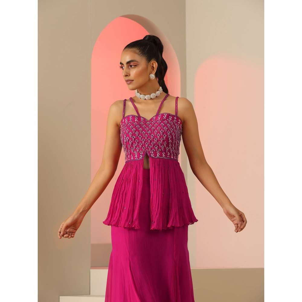 Kudi Pataka Designs Sasha Pink Embellished Sequined Top With Skirt (Set of 2)