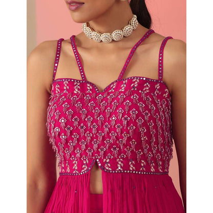 Kudi Pataka Designs Sasha Pink Embellished Sequined Top With Skirt (Set of 2)