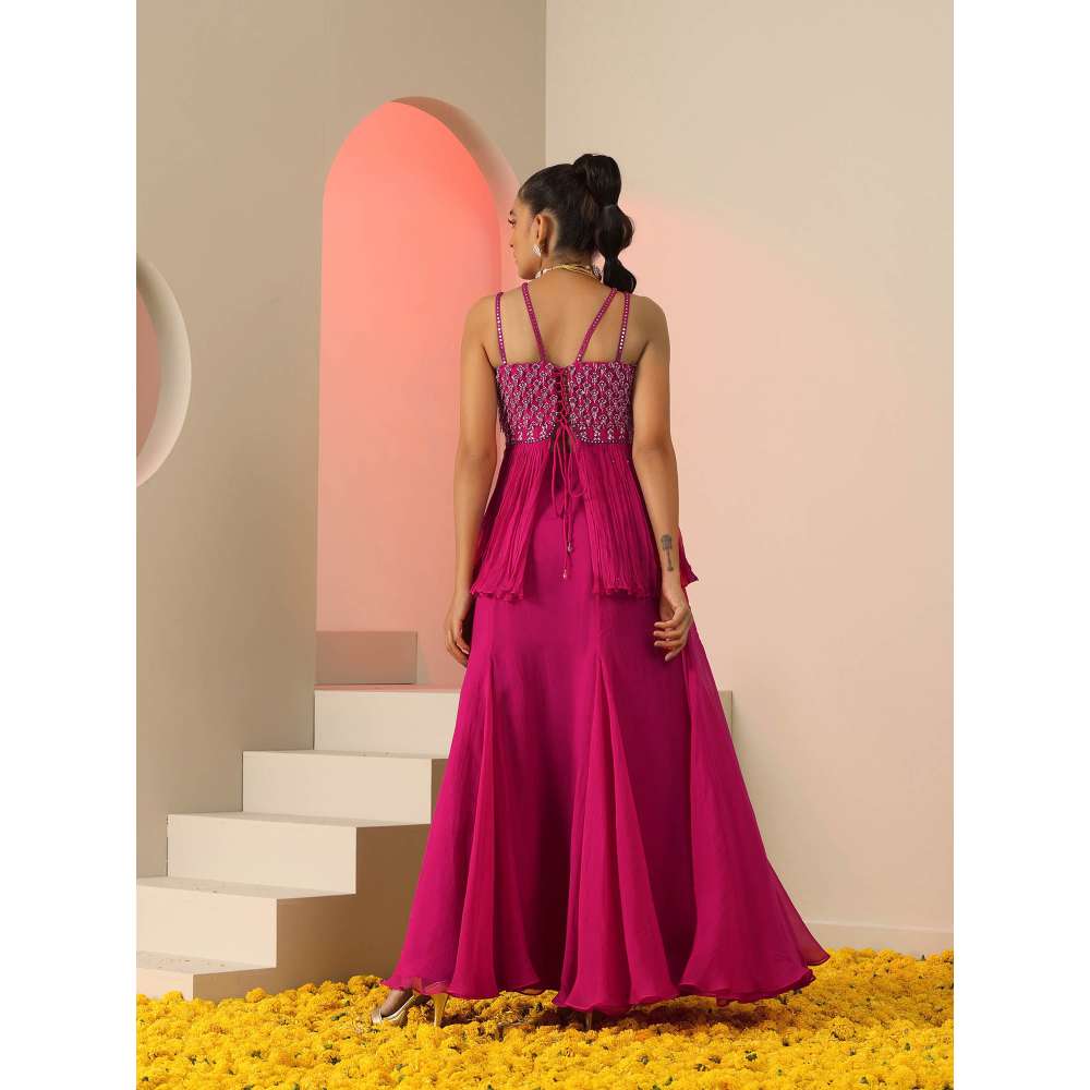 Kudi Pataka Designs Sasha Pink Embellished Sequined Top With Skirt (Set of 2)