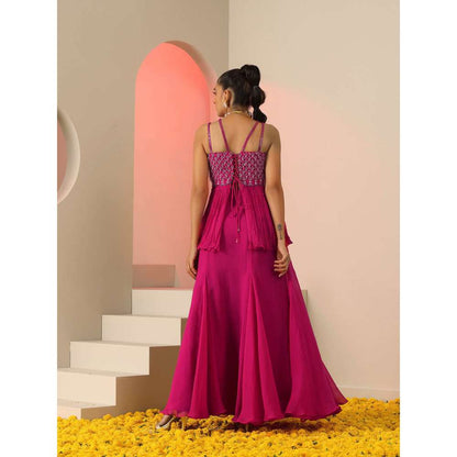 Kudi Pataka Designs Sasha Pink Embellished Sequined Top With Skirt (Set of 2)