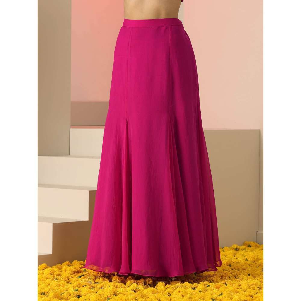 Kudi Pataka Designs Sasha Pink Embellished Sequined Top With Skirt (Set of 2)