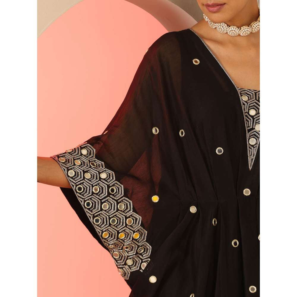 Kudi Pataka Designs Anaita Black Mirror Work Kaftan