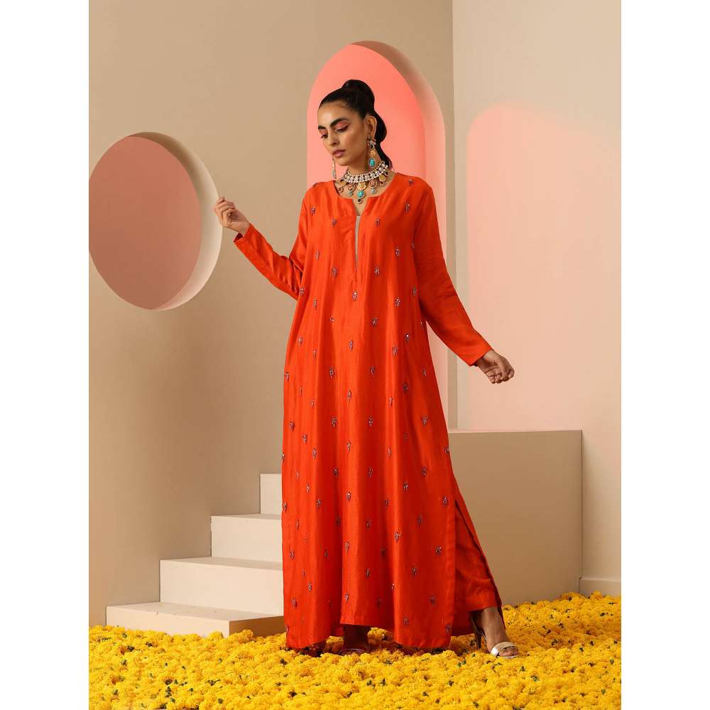 Kudi Pataka Designs Urvashi Orange Kurta With Pant & Dupatta (Set of 3)