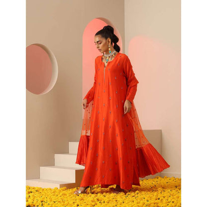 Kudi Pataka Designs Urvashi Orange Kurta With Pant & Dupatta (Set of 3)