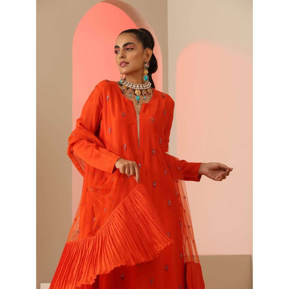 Kudi Pataka Designs Urvashi Orange Kurta With Pant & Dupatta (Set of 3)