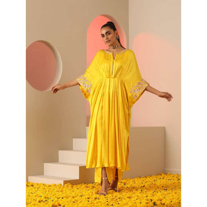 Kudi Pataka Designs Upasna Yellow Kaftan Kurta With Pant (Set of 2)