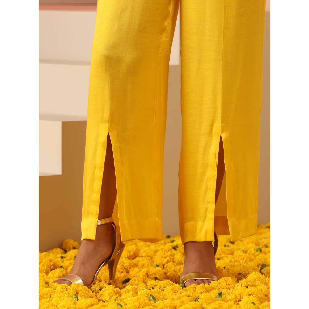 Kudi Pataka Designs Upasna Yellow Kaftan Kurta With Pant (Set of 2)