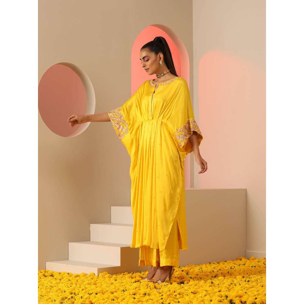 Kudi Pataka Designs Upasna Yellow Kaftan Kurta With Pant (Set of 2)
