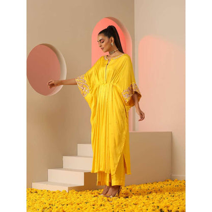 Kudi Pataka Designs Upasna Yellow Kaftan Kurta With Pant (Set of 2)