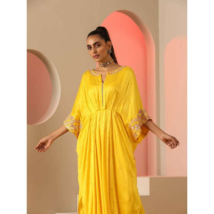 Kudi Pataka Designs Upasna Yellow Kaftan Kurta With Pant (Set of 2)